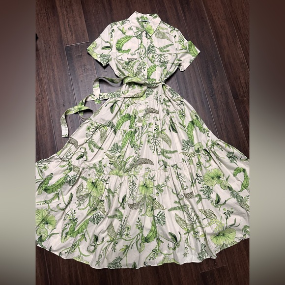 Zara Green and Cream Floral Maxi Dress - Picture 3 of 4